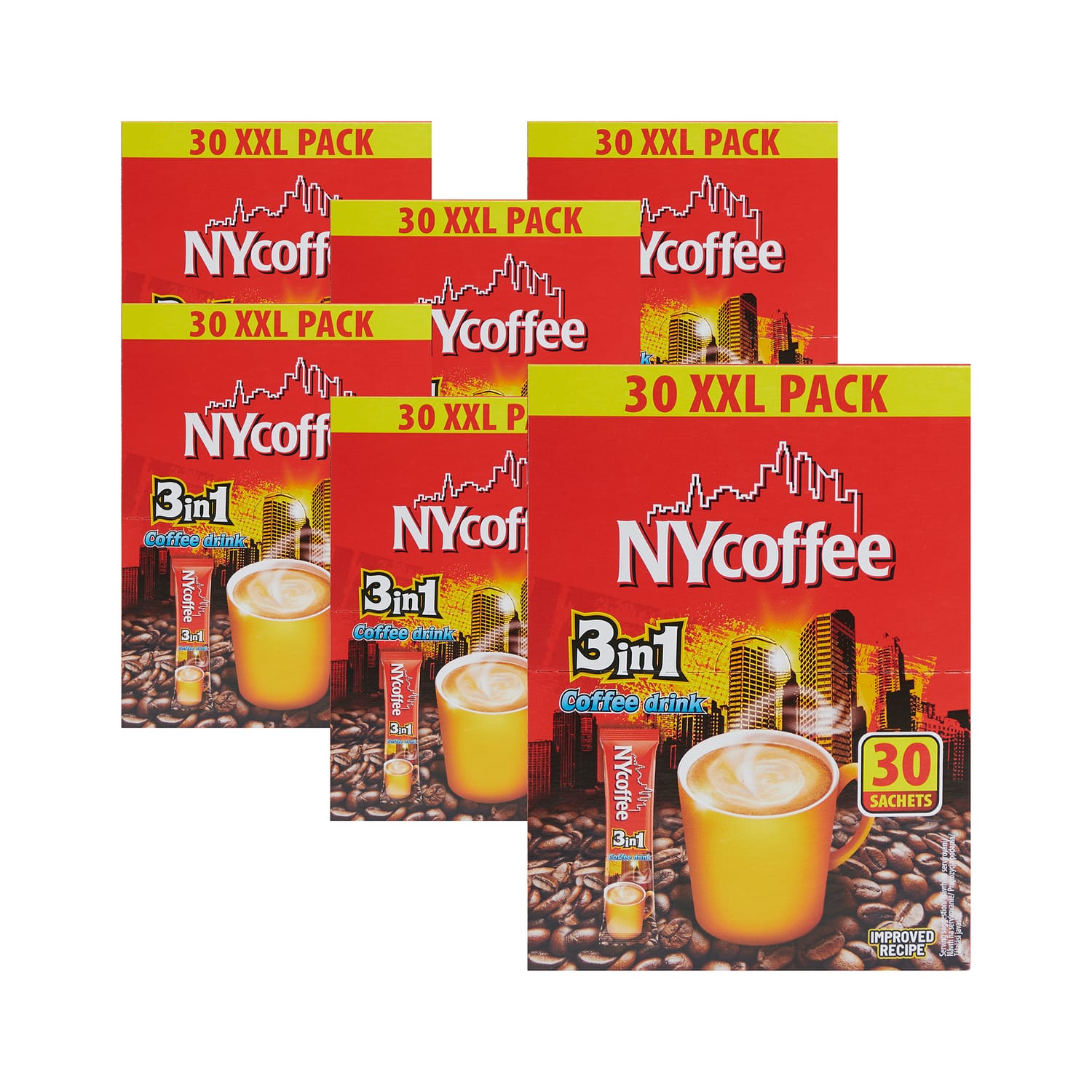 NYCoffee 3 in 1 White Coffee With Sugar 30 Sachets x6